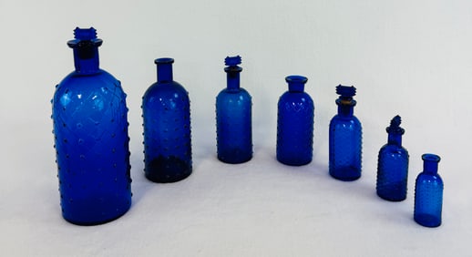 Lot 7 KC-1 Cobalt Lattice & Diamond Poison Bottles