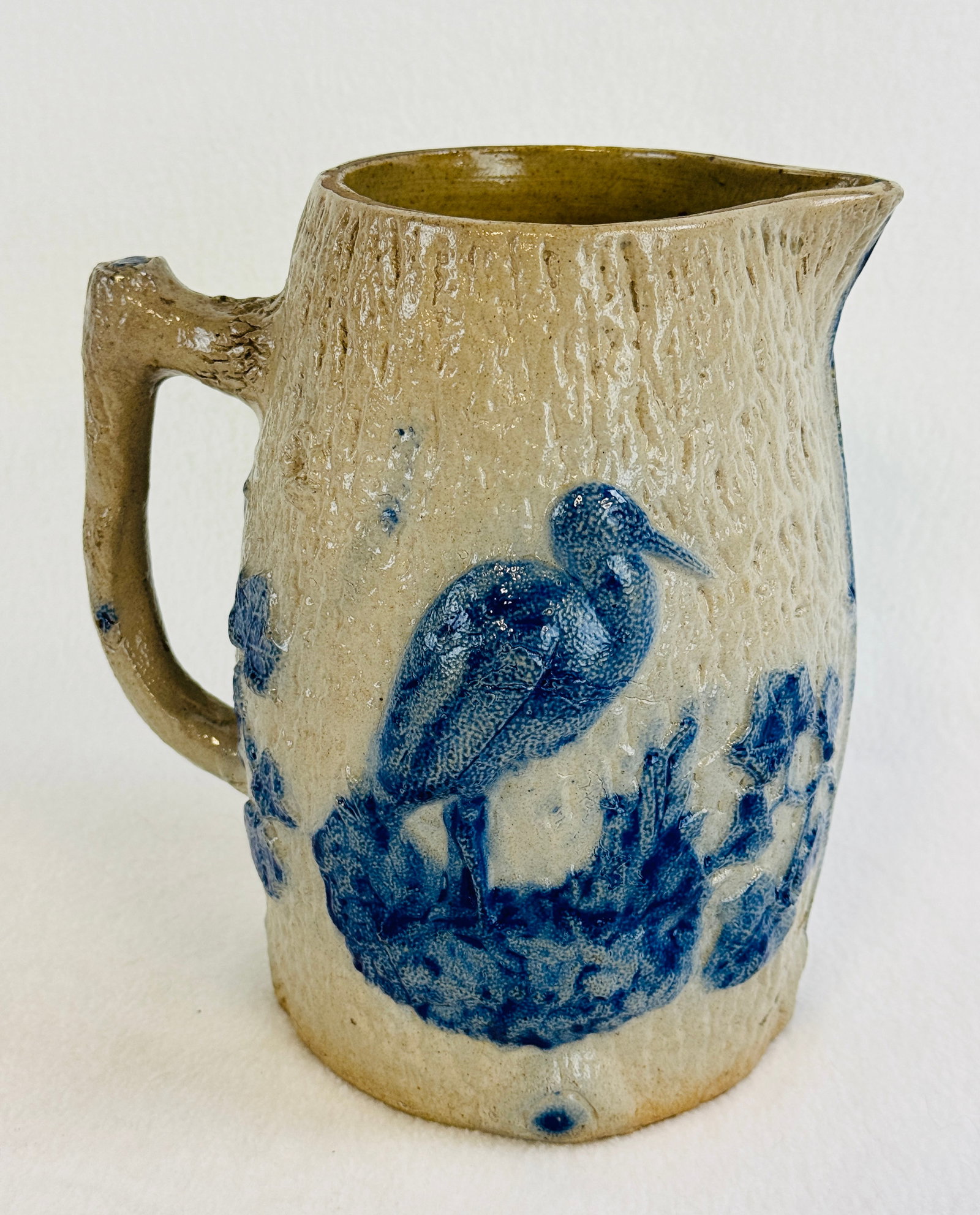 Blue & White Molded Stoneware Pitcher 8 3/4" (1 of 7)