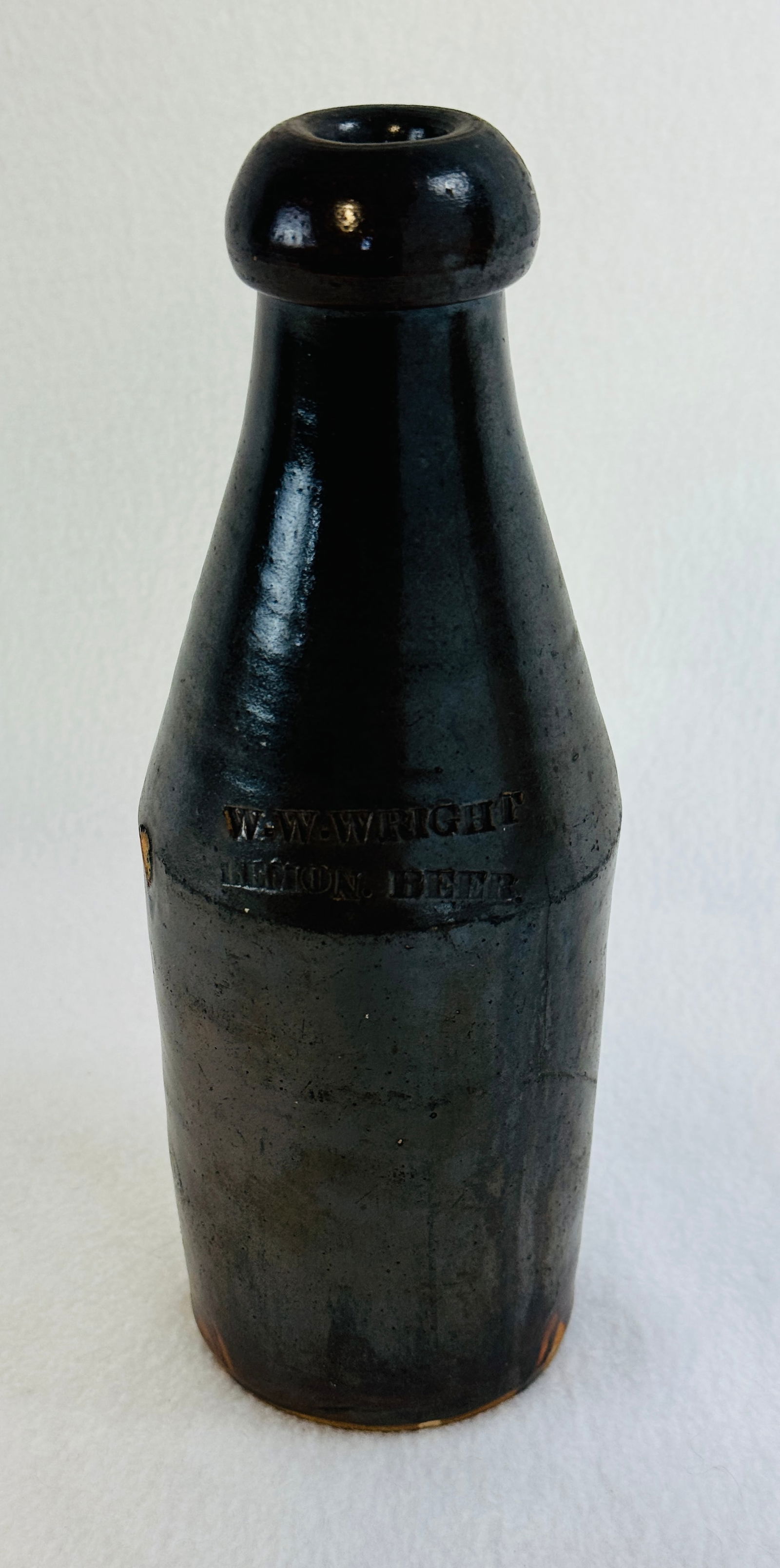 9 1/2" W W Wright Lemon Beer Stoneware Bottle (1 of 9)