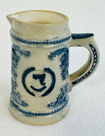 4" Blue & White Molded Stoneware Pitcher