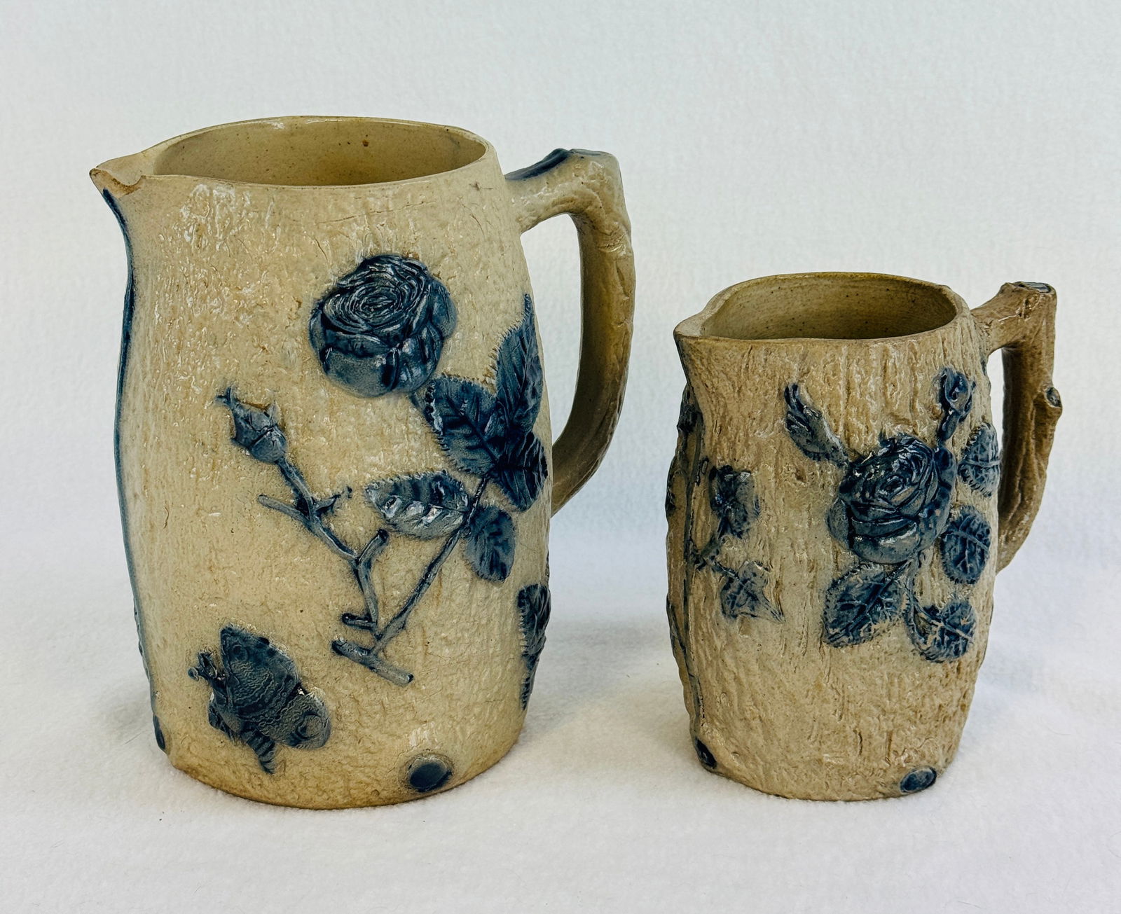 Lot 2 Blue & White Molded Stoneware Pitchers (1 of 7)