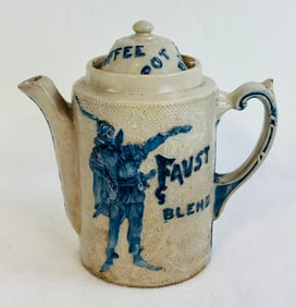 Blanke's Faust Blend Blue & White Stoneware Coffee Pot