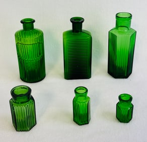 Lot Of 6 Emerald Green Poison Bottles