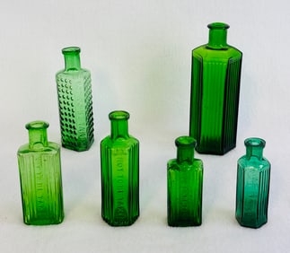 Lot Of 6 Emerald Green Poison Bottles