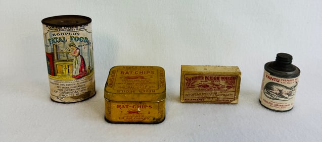 Lot Of 4 Antique Rat Poison Related Tins Etc