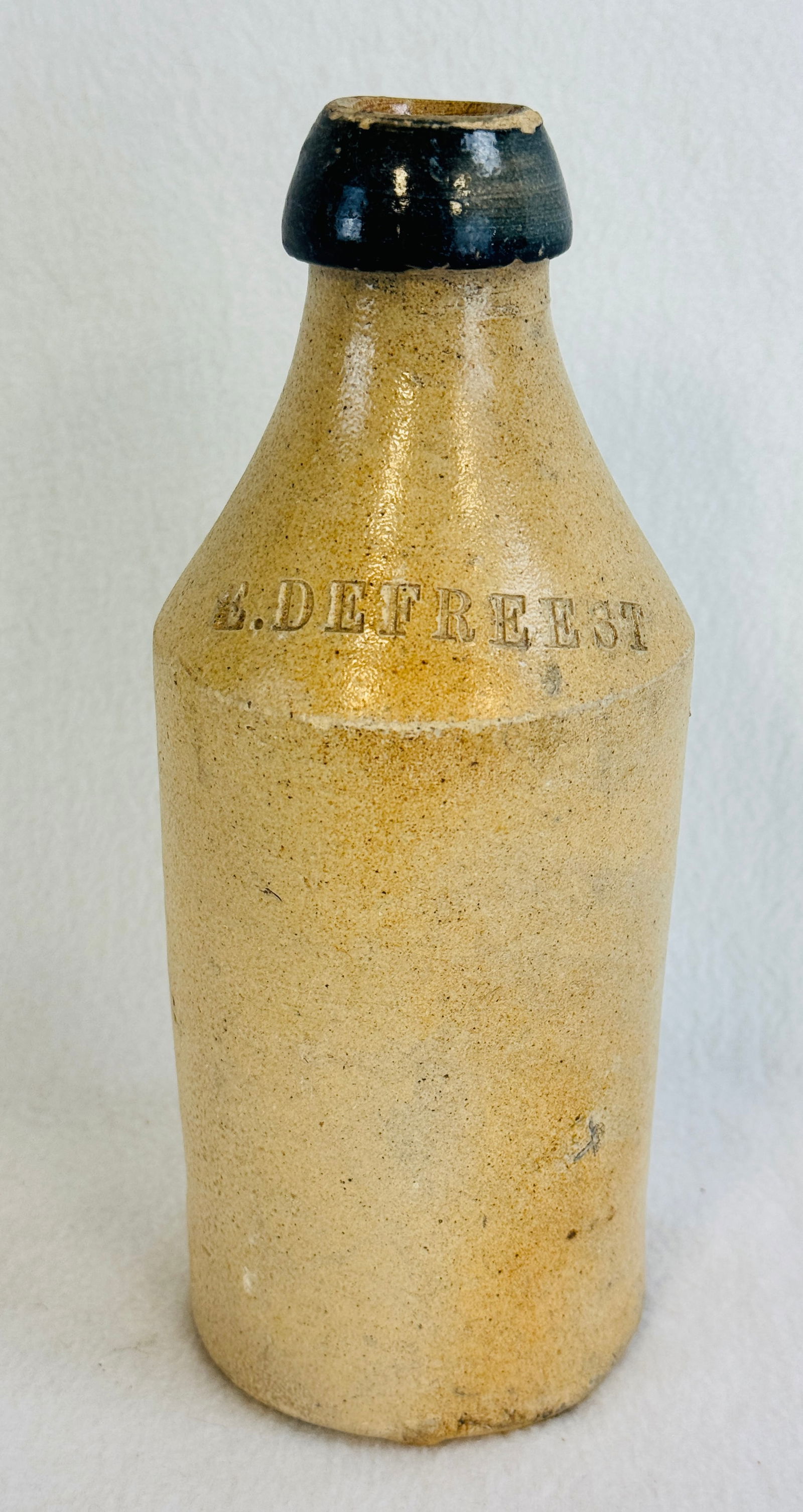 9 1/8" E. DeFreest Stoneware Bottle With Cobalt Lip (1 of 11)