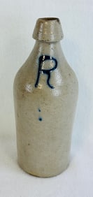 10" D W DeFreest Stoneware Bottle w Cobalt R
