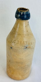 9 1/2" J Chester Stoneware Bottle w Cobalt Lip