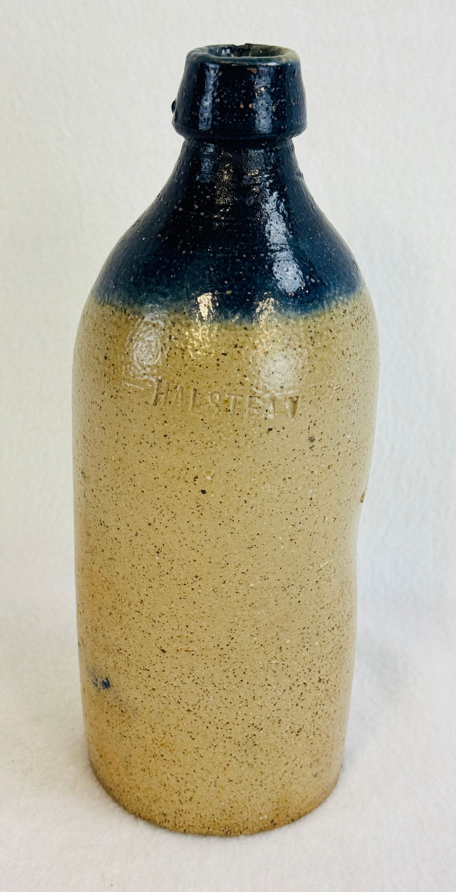 10 1/2" HALSTEAN Stoneware Bottle w Cobalt (1 of 9)