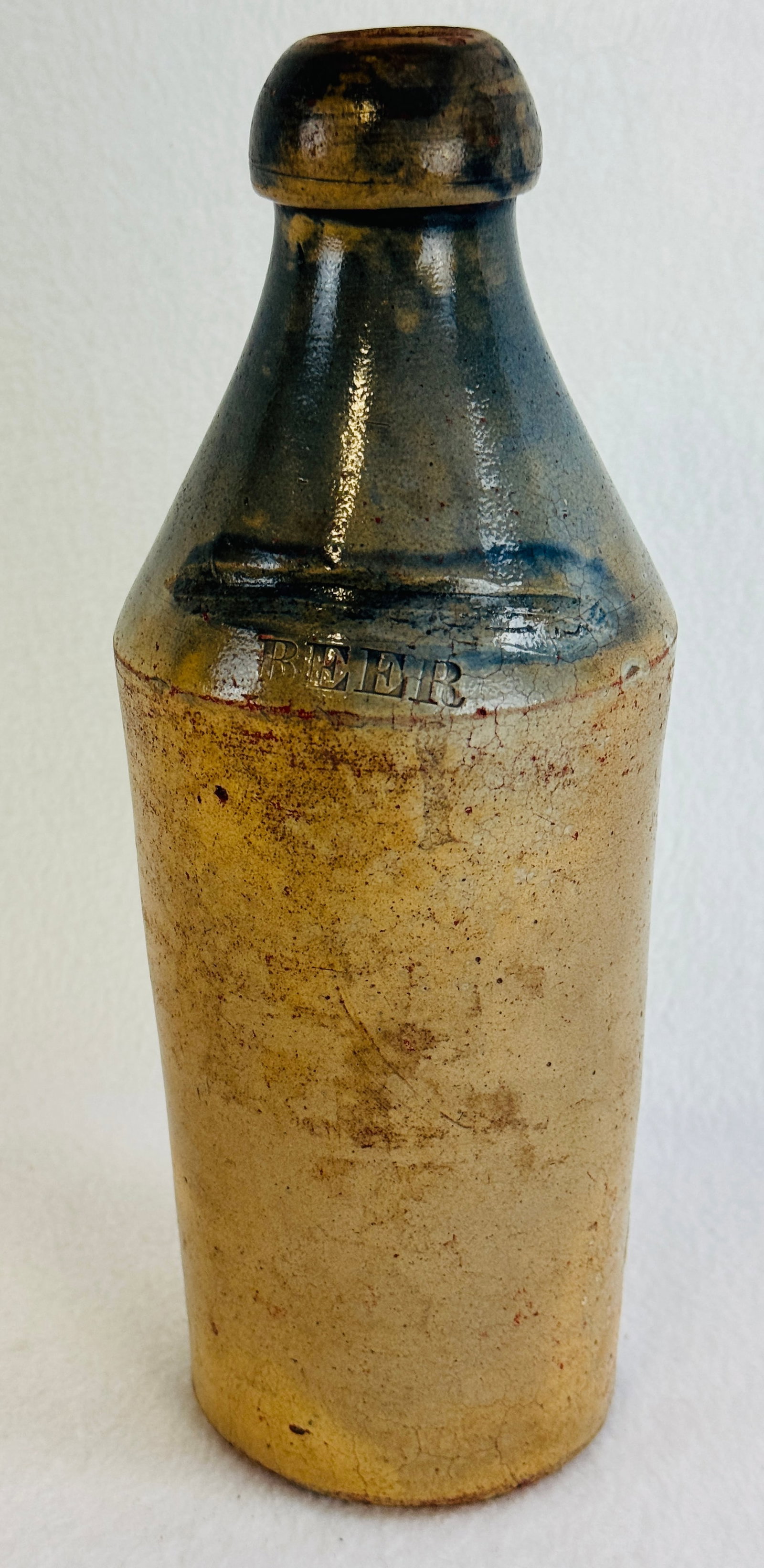 11" Stoneware BEER Bottle W Cobalt (1 of 8)