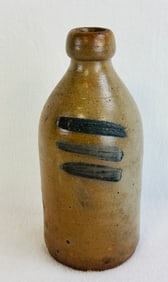 9" Stoneware Bottle With 3 Cobalt Stripes