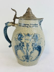 11 1/2" Whites Utica Molded Stoneware Beer Pitcher