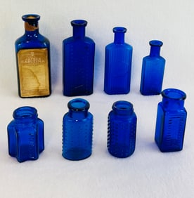 Lot 8 Cobalt Blue Poison Bottles
