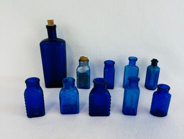 Lot 10 Cobalt Poison Bottles