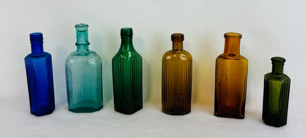 lot 6 Colored Poison Bottles