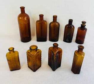 Lot 9 Amber Poison Bottles