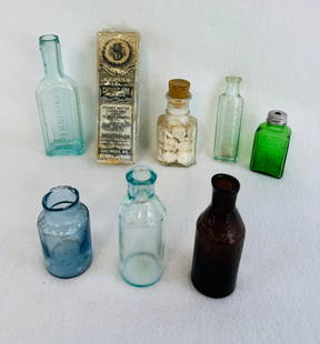 LOT Poison & Related Bottles: Lot of poison and related bottles to include a puce Costar's NY; aqua Manx Powder; bright green Antrol Ant Killer bottle; Dr H F Peery's Dead Shot Vermifuge Litchfield's External Application; clear bo