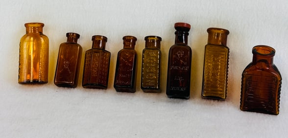 Lot 8 Amber Poison Bottles