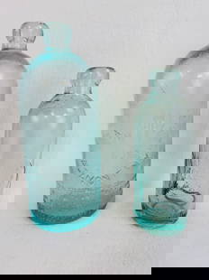 Lot 2 Altamont NY Hutchinson Sodas: Lot of two aquamarine hutchinson sodas from Altamont New York. The first being the large size 8 3/4" quart which is embossed A F Dietz Altamont N. Y. etc (bottle has interior and exterior stain); toge