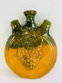 Pottery Flask With Applied Bunch Of Grapes Signed G B