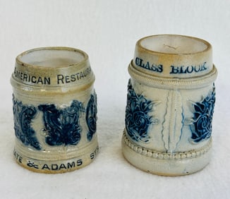 Lot 2 Scarce Whites Pottery Miniature Advertising Mugs