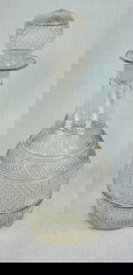 Blown Three Mold Decanter: 10 1/2" (including stopper) clear circa 1825-1840 blown three mold decanter with stopper. Condition - excellent. Note: Most items in this auction we will offer our in-house shipping as opposed to usin