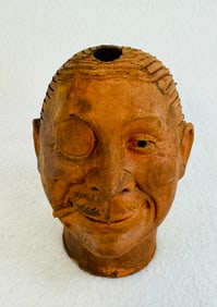 Redware Figural Head On Man Wearing Monocle