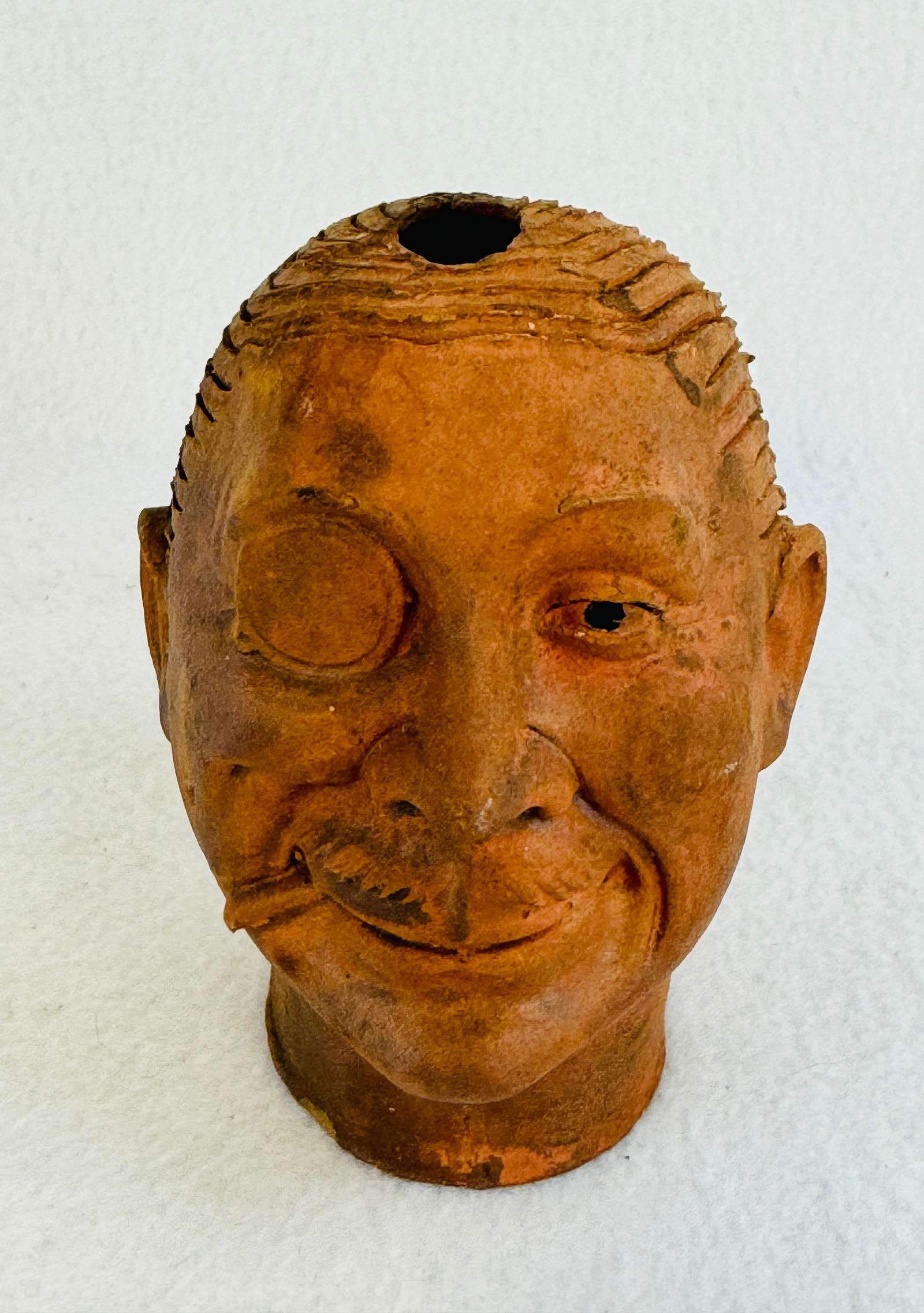 Redware Figural Head On Man Wearing Monocle (1 of 6)