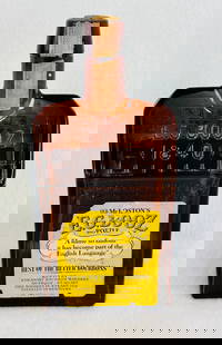 E G Booz )Old Mr. Boston) Cabin Bottle With Labels: 20th century E G Booz figural cabin bottle for Old Mr. Boston Kentucky Straight Bourbon Whiskey with complete front and side labels and about 85% of the reverse label as well as having part of the ori