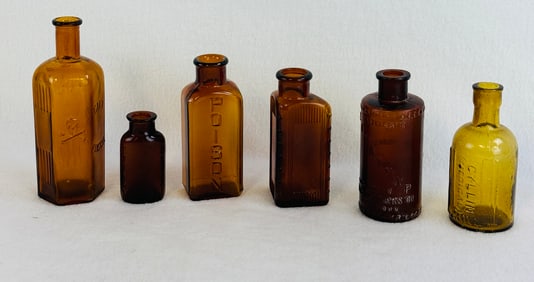 Lot 6 Amber Poison Bottles