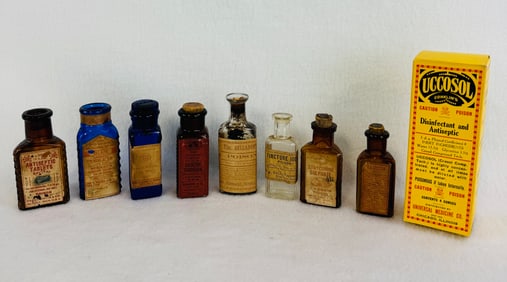 Lot 9 Poison Bottles Etc w Labels