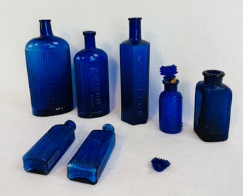 Lot 7 Cobalt Blue Poison Bottles