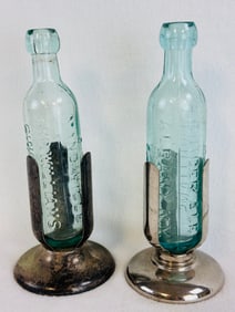 Lot 2 Albany NY Round Bottom Sodas With Original Nickel Plated Holders