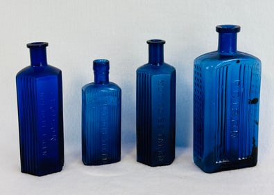 Lot 4 Cobalt Blue Poison Bottles