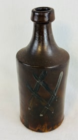 Stoneware Bottle With Cobalt Cross Hatching