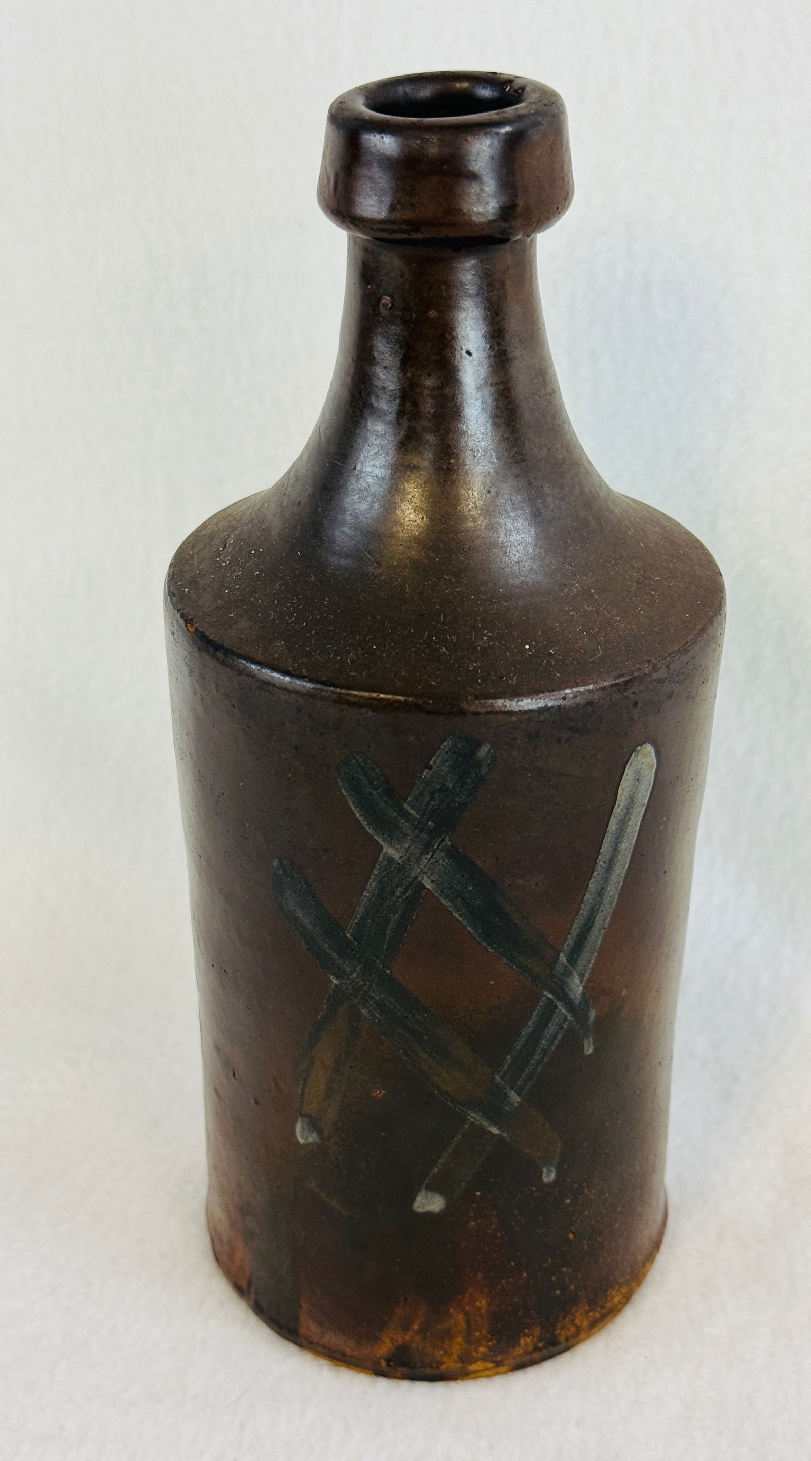 Stoneware Bottle With Cobalt Cross Hatching (1 of 7)