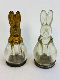 Lot 2 Rabbit Emerging From Egg Glass Candy Containers