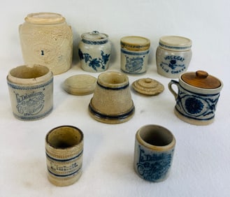 Lot 11 Blue & White Molded Stoneware Items