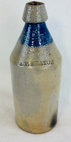 Stoneware Bottle J P BEATON w Blue Band