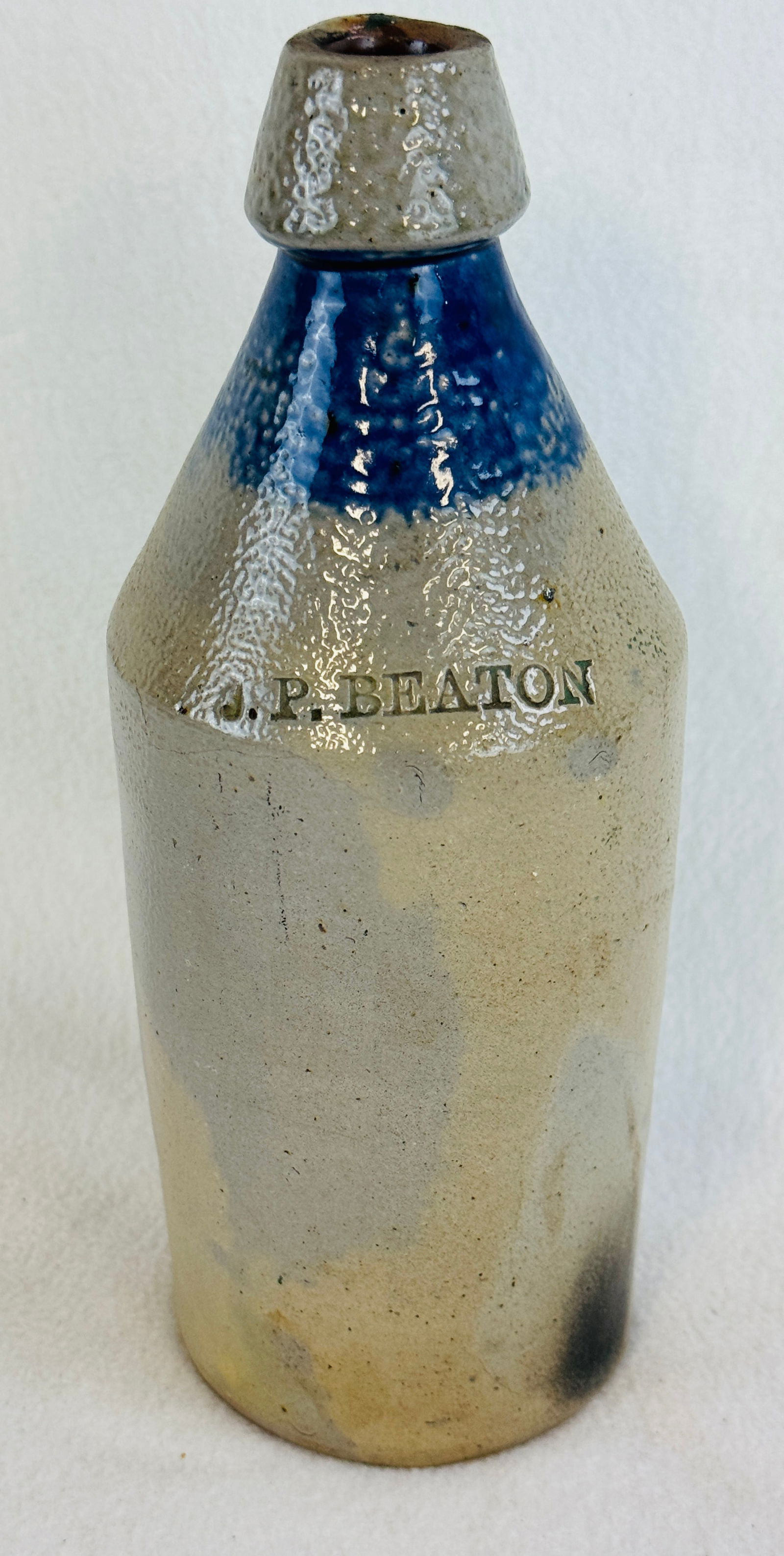 Stoneware Bottle J P BEATON w Blue Band (1 of 7)