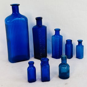 Lot of 8 Cobalt Poison Bottles
