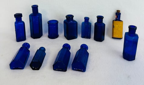 Lot 12 Cobalt Poison Bottles