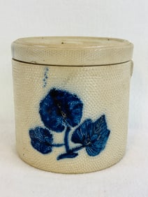 Blue & White Molded Stoneware Covered Jar