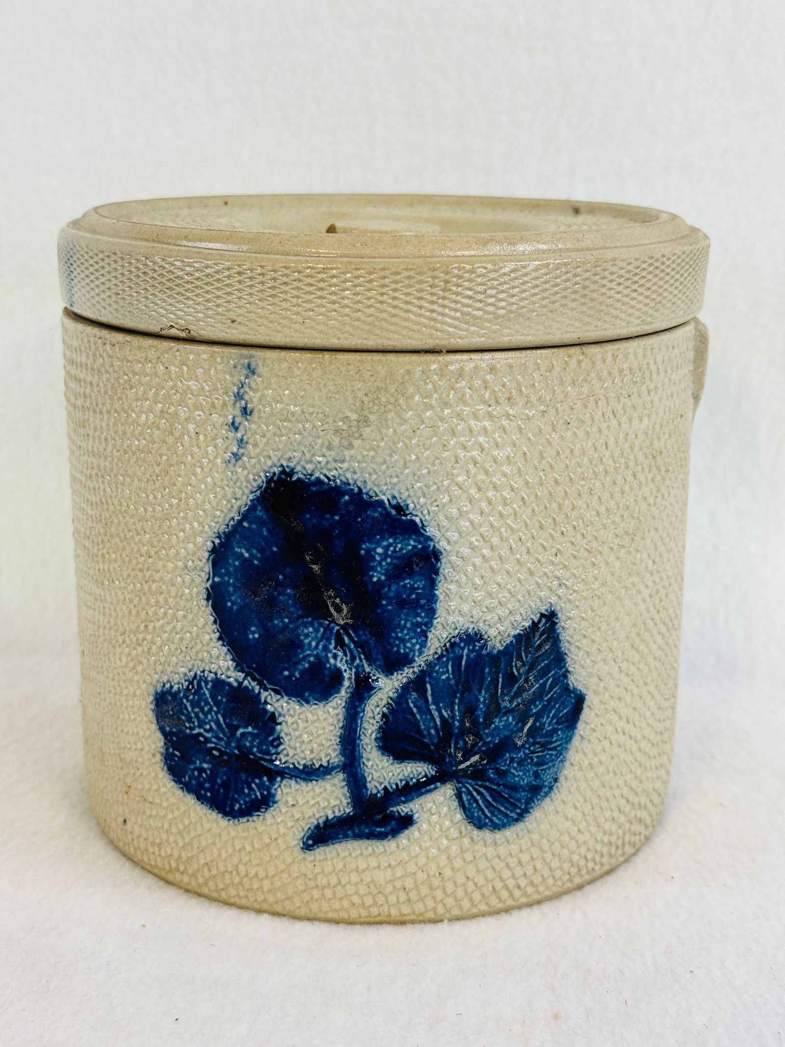 Blue & White Molded Stoneware Covered Jar (1 of 7)