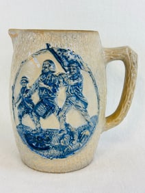 Blue & White Molded Stoneware Pitcher w Franklin