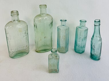 Lot 6 Light Greenish Aqua Poison Bottles