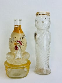 Lot 2 Figural Bottles Hen On Nest & Mermaid