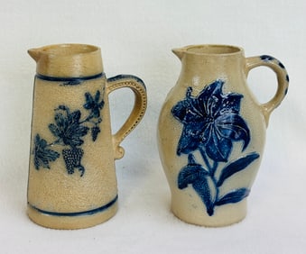 Lot 2 Blue & White Stoneware Pitchers