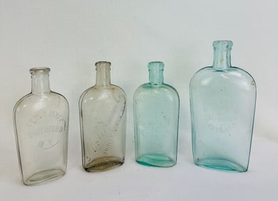 Lot 4 Embossed Strap Sided Whiskey Flasks