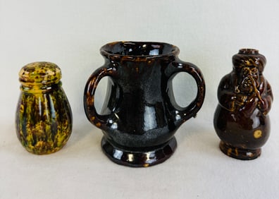 Lot 3 Pottery Items Including Figural Bottle